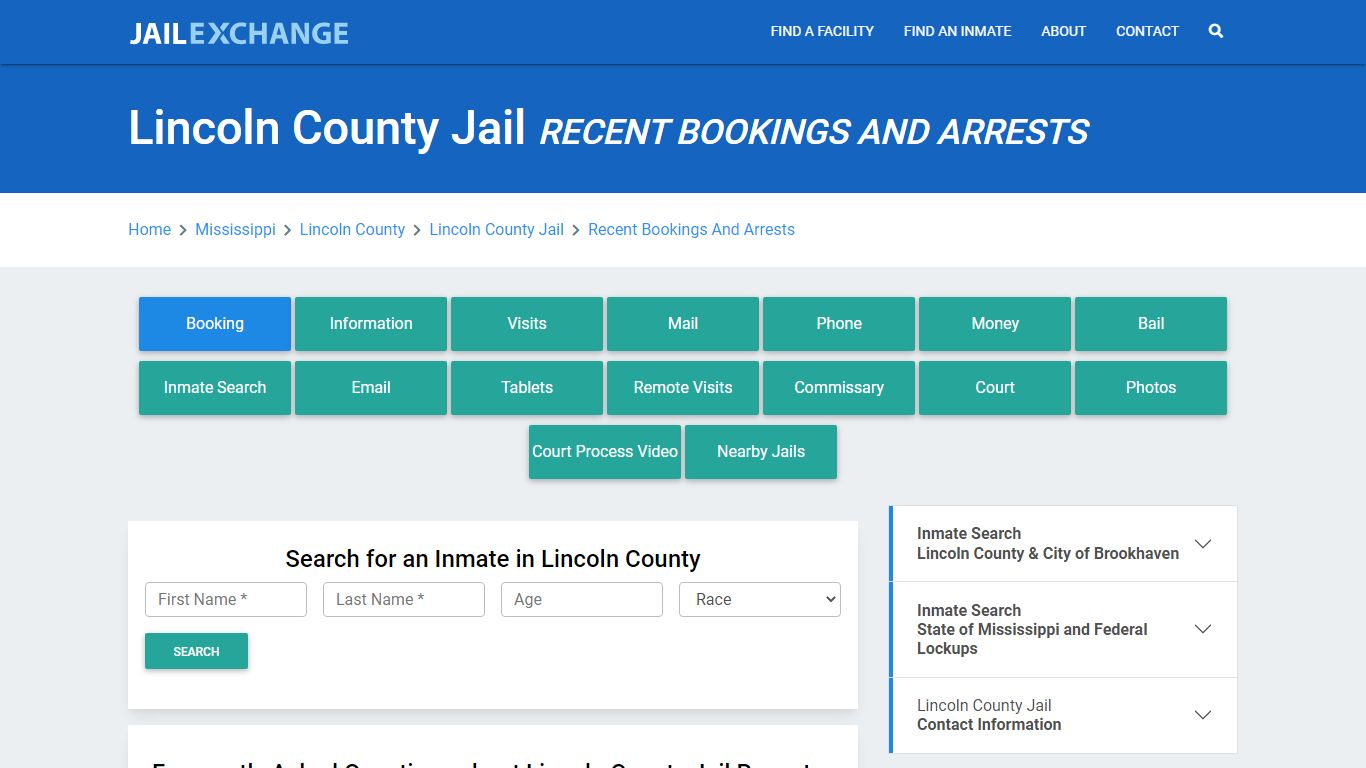 Lincoln County Jail MS Recent Arrests and Bookings - Jail Exchange